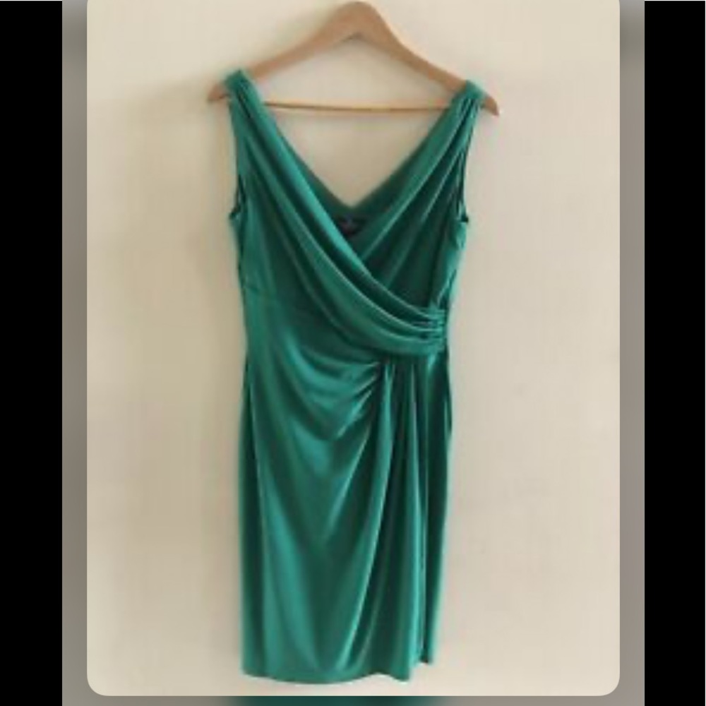 AMERICAN LIVING Green Ruched Faux Wrap Dress